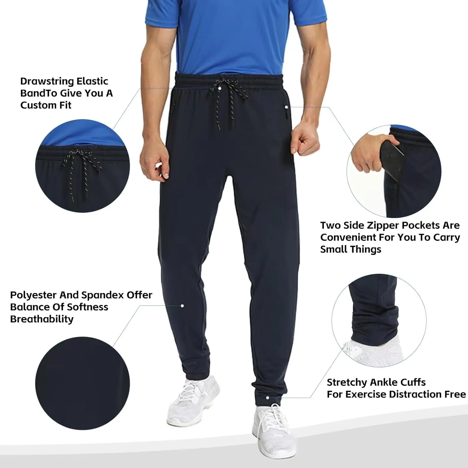 1 Pack/2 Pack Mens Jogger Gym Sweatpants, Athletic Jogger Workout Pants for Men,Running Track Pants with Zipper Pockets