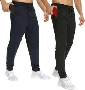 1 Pack/2 Pack Mens Jogger Gym Sweatpants, Athletic Jogger Workout Pants for Men,Running Track Pants with Zipper Pockets