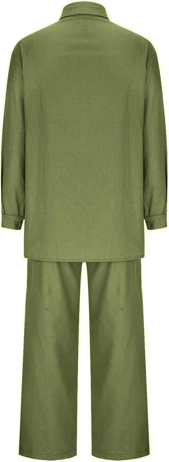2 Piece Sets for Women Summer Long Sleeve Shirts & Wide Leg Trousers Loose Fit Dressy Cotton Linen Sets Outfits 2025