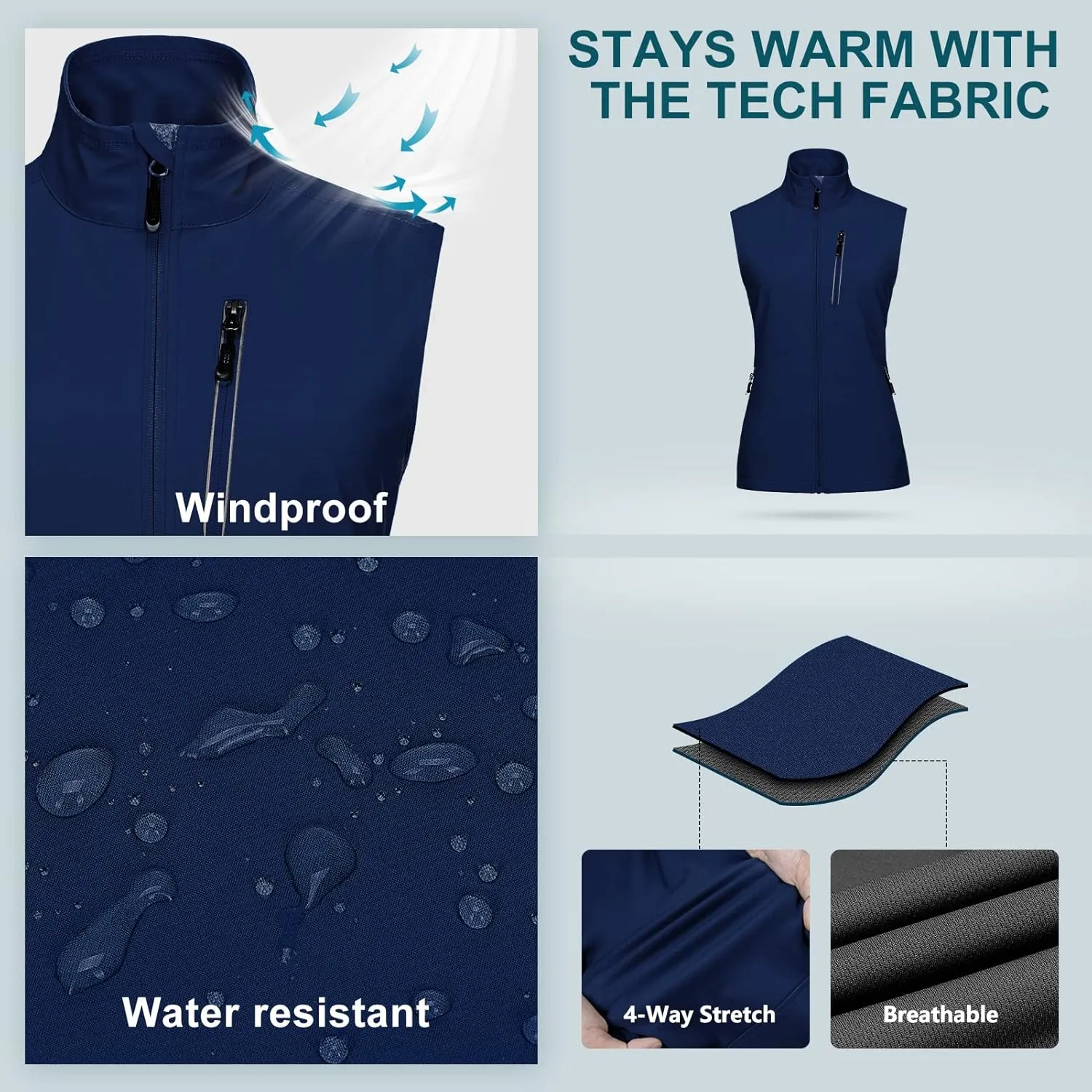 33,000ft Women's Lightweight Running Vest Outerwear with Pockets, Windproof Sleeveless Jacket for Golf Hiking Travel