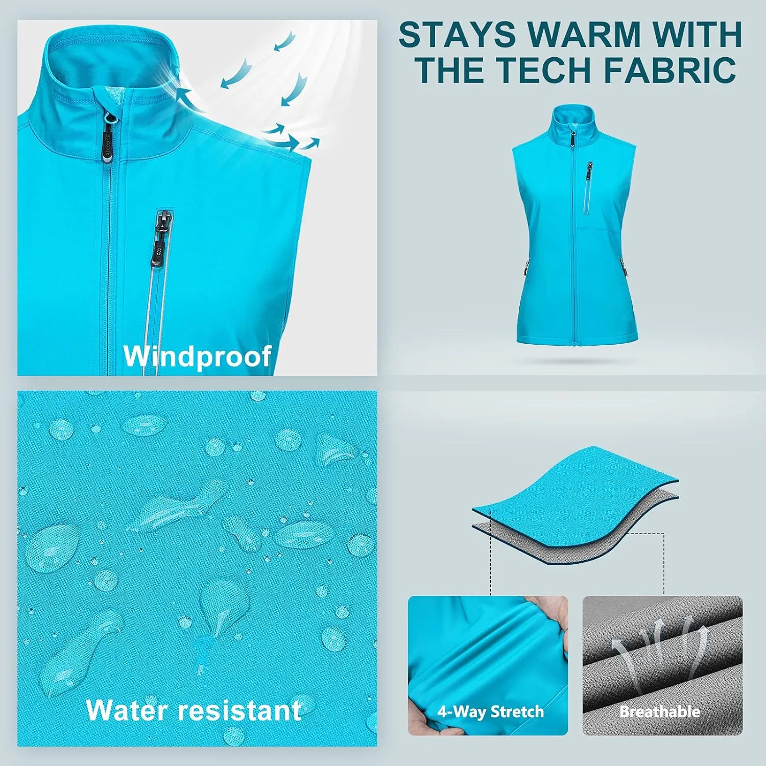 33,000ft Women's Lightweight Running Vest Outerwear with Pockets, Windproof Sleeveless Jacket for Golf Hiking Travel