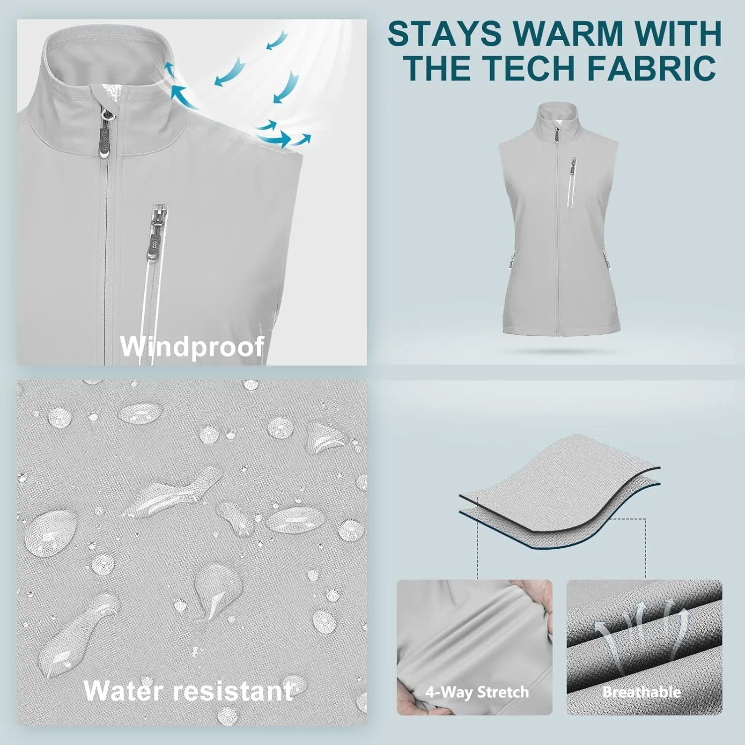 33,000ft Women's Lightweight Running Vest Outerwear with Pockets, Windproof Sleeveless Jacket for Golf Hiking Travel