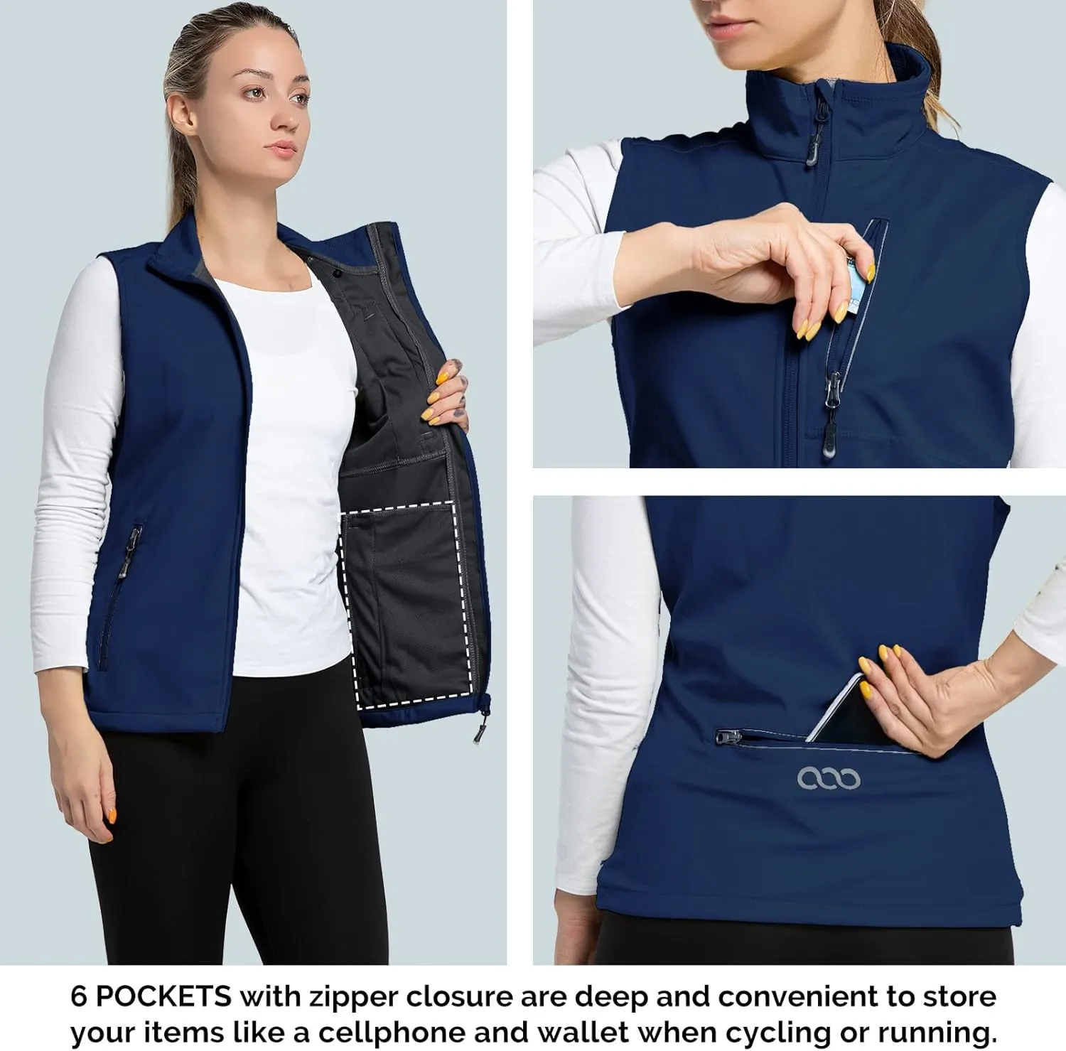 33,000ft Women's Lightweight Running Vest Outerwear with Pockets, Windproof Sleeveless Jacket for Golf Hiking Travel