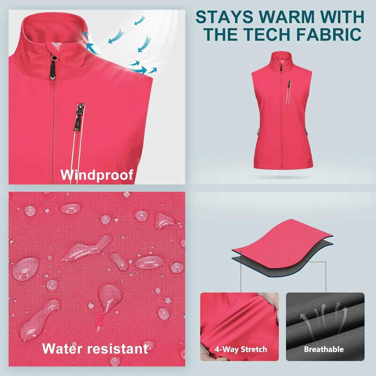 33,000ft Women's Lightweight Running Vest Outerwear with Pockets, Windproof Sleeveless Jacket for Golf Hiking Travel