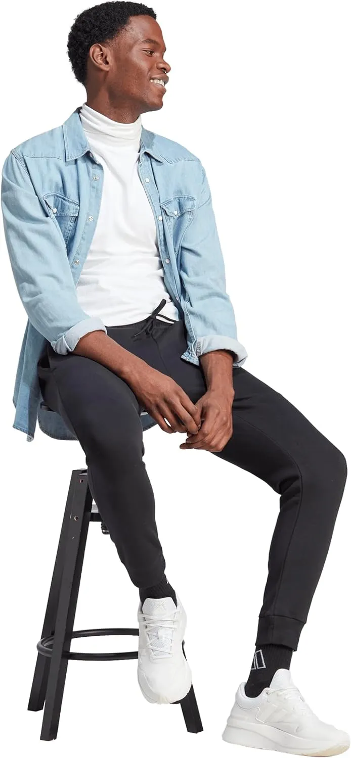 adidas Mens Essentials Fleece Tapered Cuff Logo Joggers Training Casual - Blue