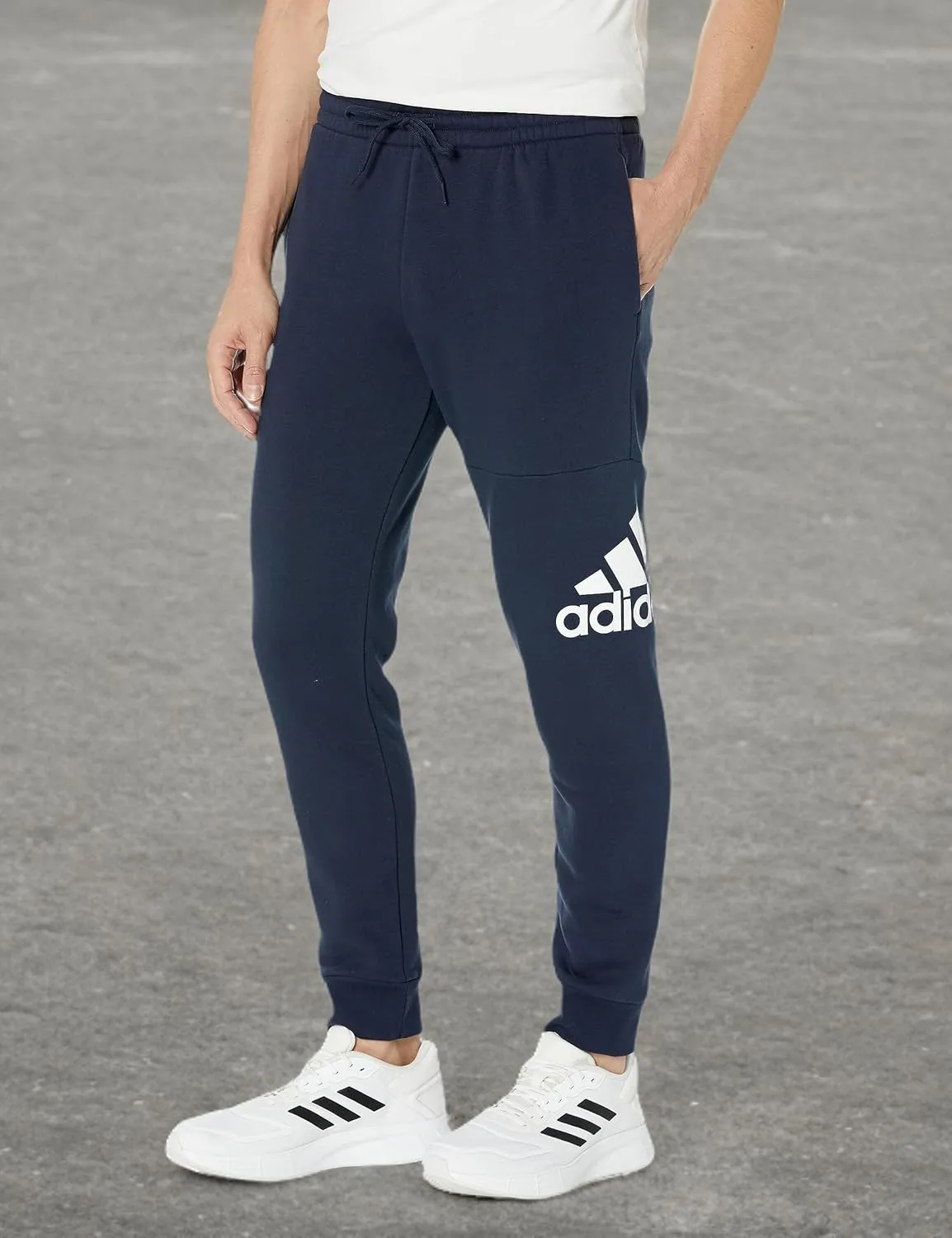 adidas Mens Essentials Fleece Tapered Cuff Logo Joggers Training Casual - Blue