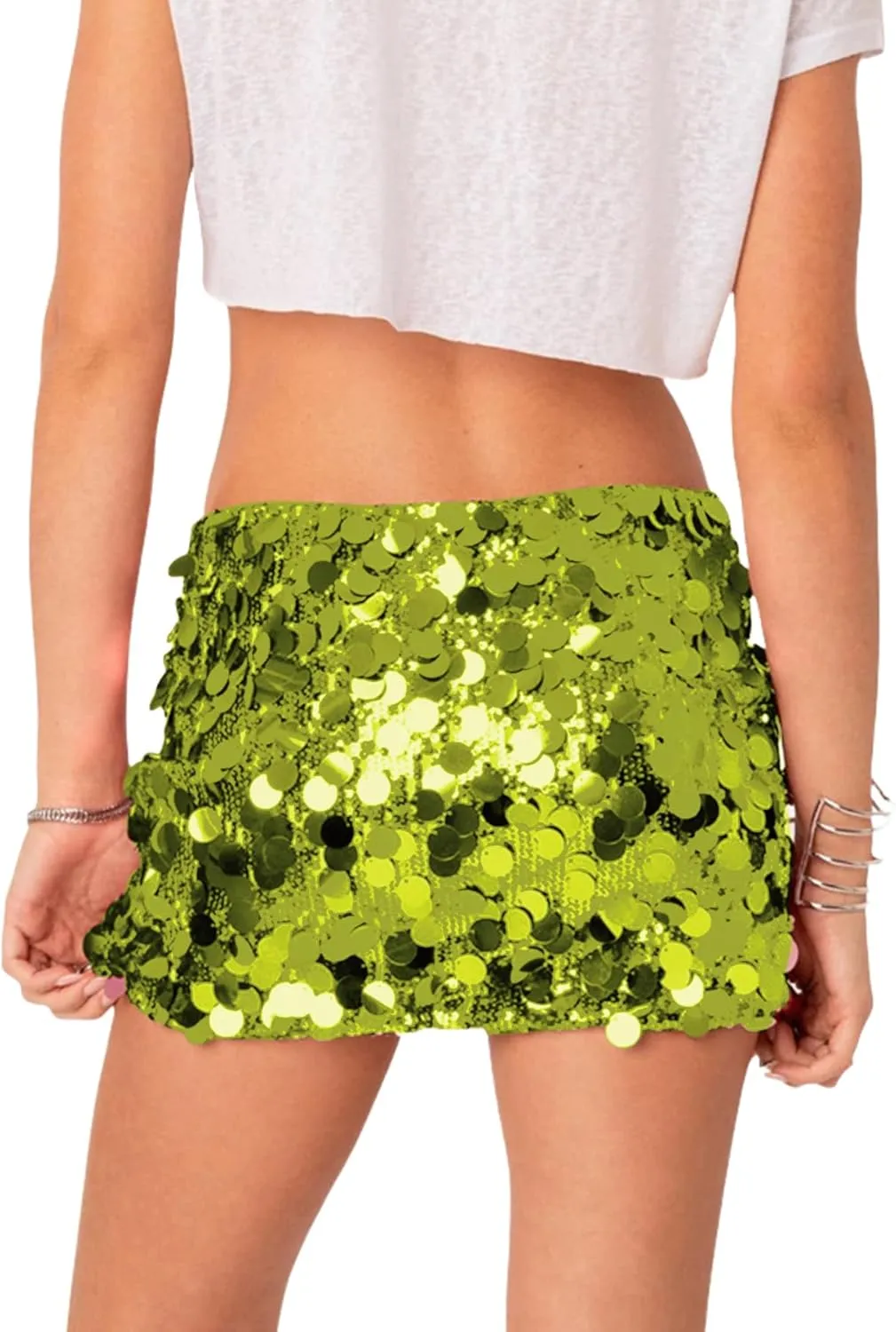 ANKOMINA Women's Sexy Shiny Sequin Mini Skirt Glitter Low Waist Pencil Skirts Bodycon Dance Party Club Short Skirt