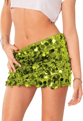 ANKOMINA Women's Sexy Shiny Sequin Mini Skirt Glitter Low Waist Pencil Skirts Bodycon Dance Party Club Short Skirt