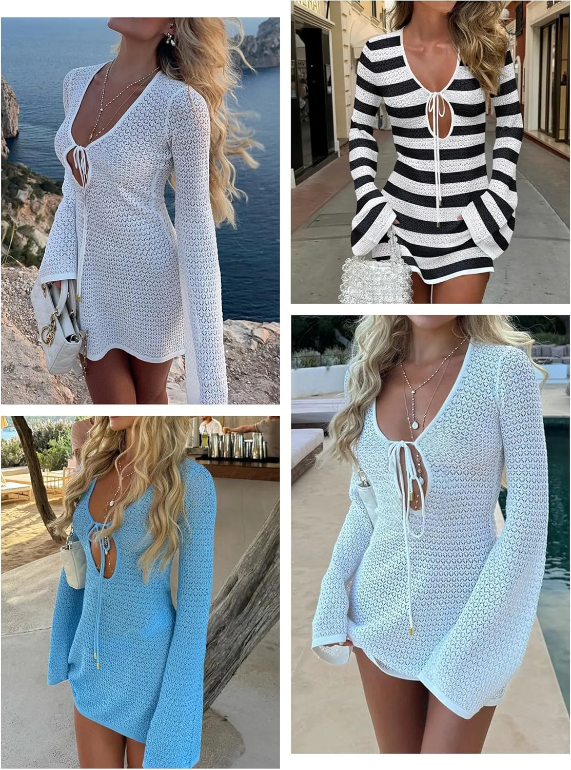 ANRABESS Beach Cover Ups for Women Crochet Swimsuit Bathing Suit Swimwear Bikini Mesh Knit Dress 2025 Summer Vacation Outfits