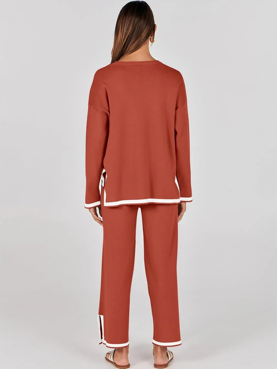ANRABESS Women's Two Piece Outfits Knit Pullover Sweater Tops & Wide leg Pants Lounge Matching Sweatsuit Tracksuits Sets