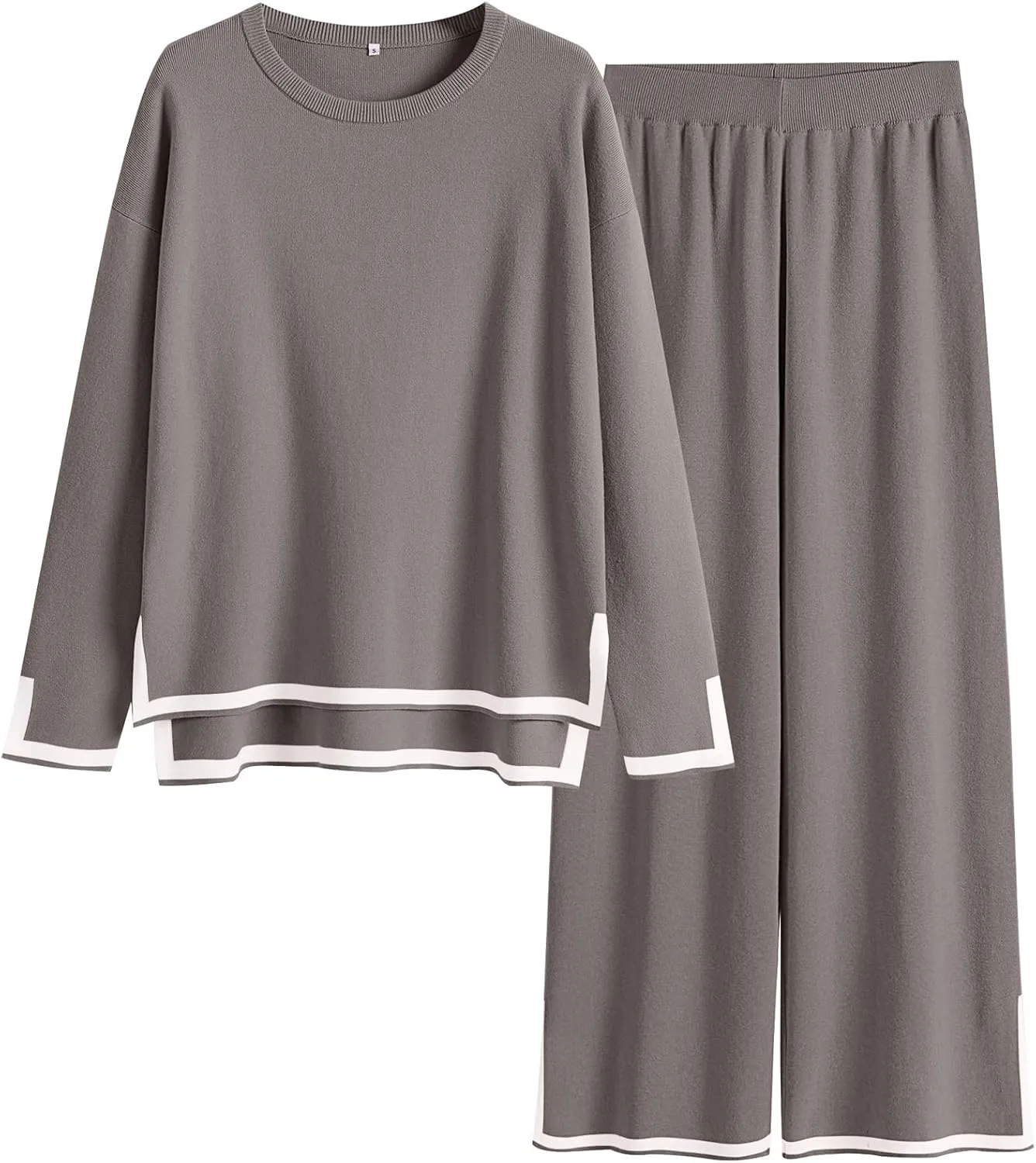 ANRABESS Women's Two Piece Outfits Knit Pullover Sweater Tops & Wide leg Pants Lounge Matching Sweatsuit Tracksuits Sets