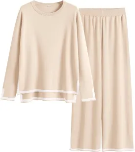 ANRABESS Women's Two Piece Outfits Knit Pullover Sweater Tops & Wide leg Pants Lounge Matching Sweatsuit Tracksuits Sets
