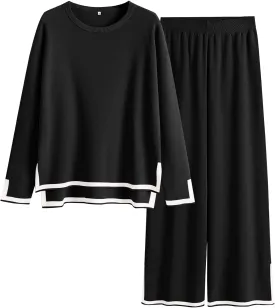 ANRABESS Women's Two Piece Outfits Knit Pullover Sweater Tops & Wide leg Pants Lounge Matching Sweatsuit Tracksuits Sets
