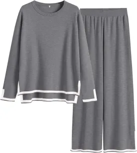 ANRABESS Women's Two Piece Outfits Knit Pullover Sweater Tops & Wide leg Pants Lounge Matching Sweatsuit Tracksuits Sets