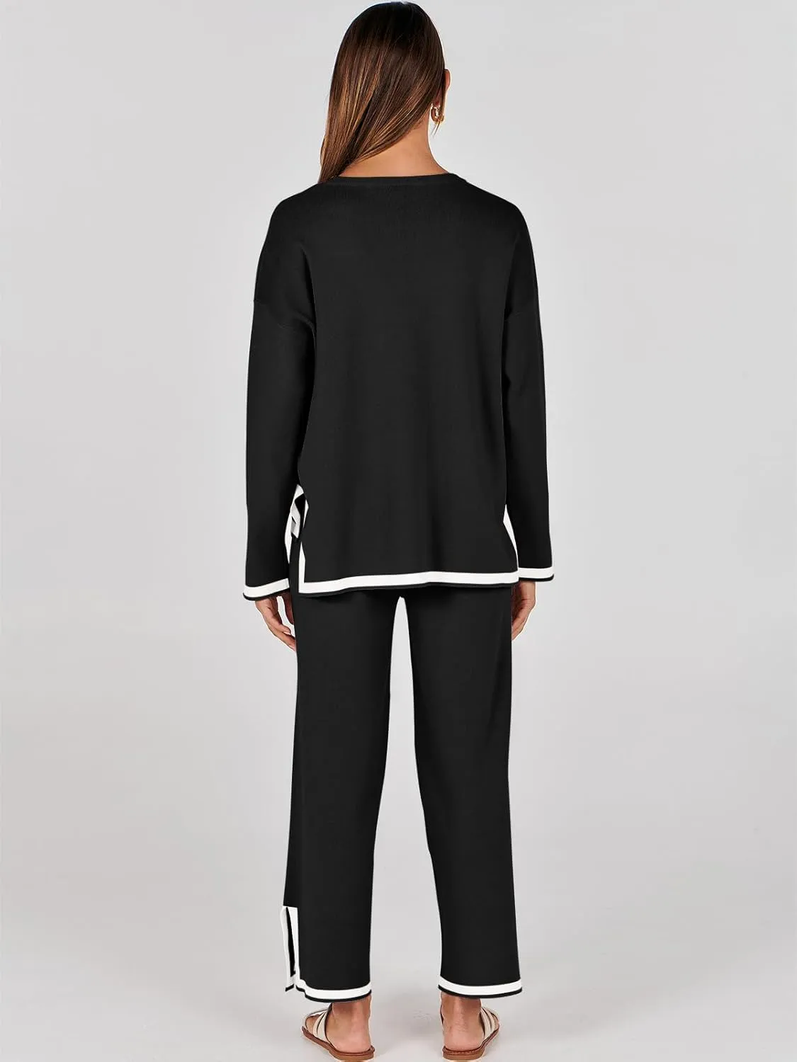 ANRABESS Women's Two Piece Outfits Knit Pullover Sweater Tops & Wide leg Pants Lounge Matching Sweatsuit Tracksuits Sets