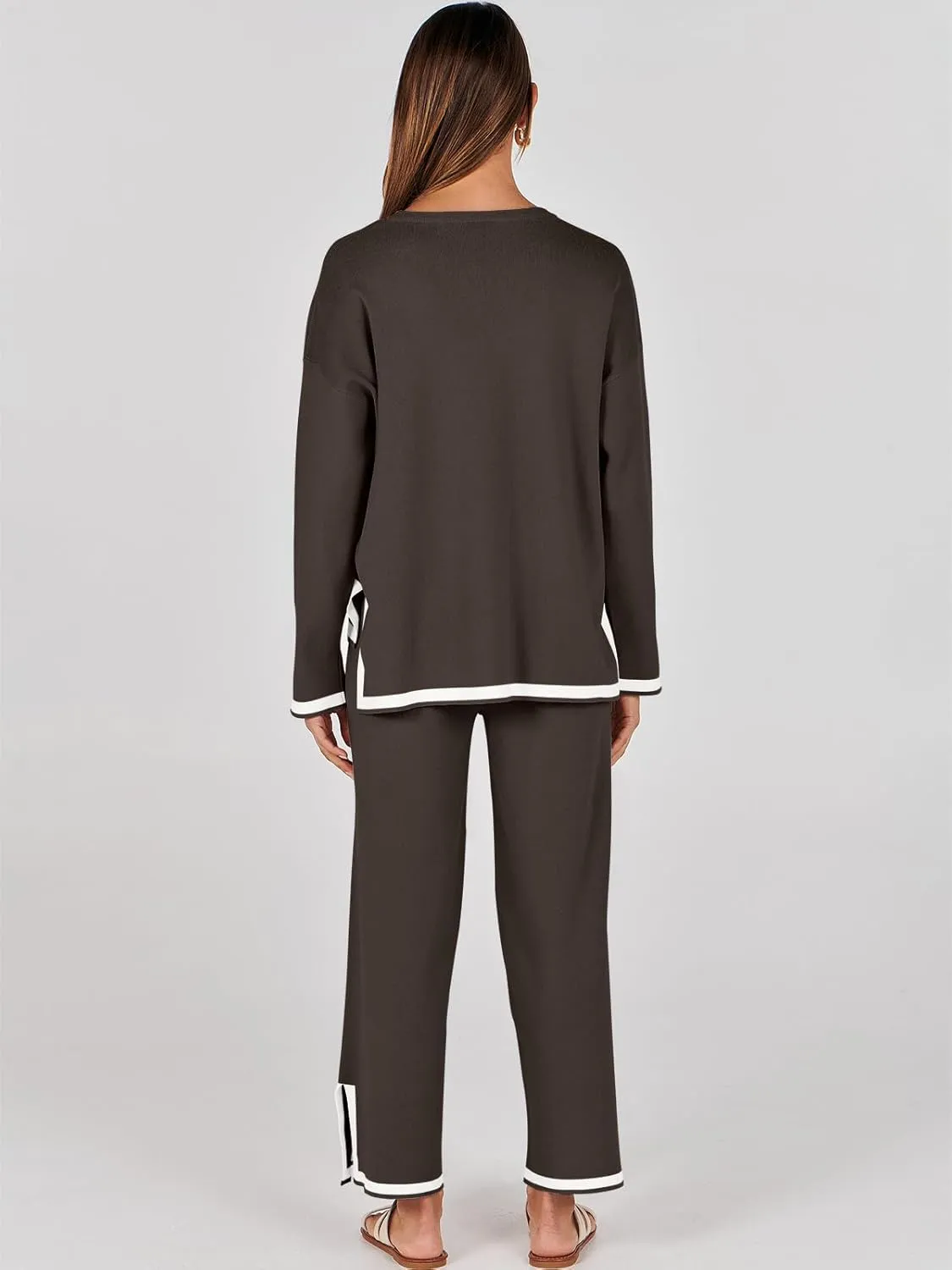 ANRABESS Women's Two Piece Outfits Knit Pullover Sweater Tops & Wide leg Pants Lounge Matching Sweatsuit Tracksuits Sets