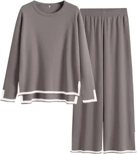 ANRABESS Women's Two Piece Outfits Knit Pullover Sweater Tops & Wide leg Pants Lounge Matching Sweatsuit Tracksuits Sets