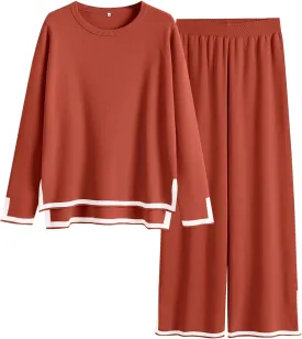 ANRABESS Women's Two Piece Outfits Knit Pullover Sweater Tops & Wide leg Pants Lounge Matching Sweatsuit Tracksuits Sets