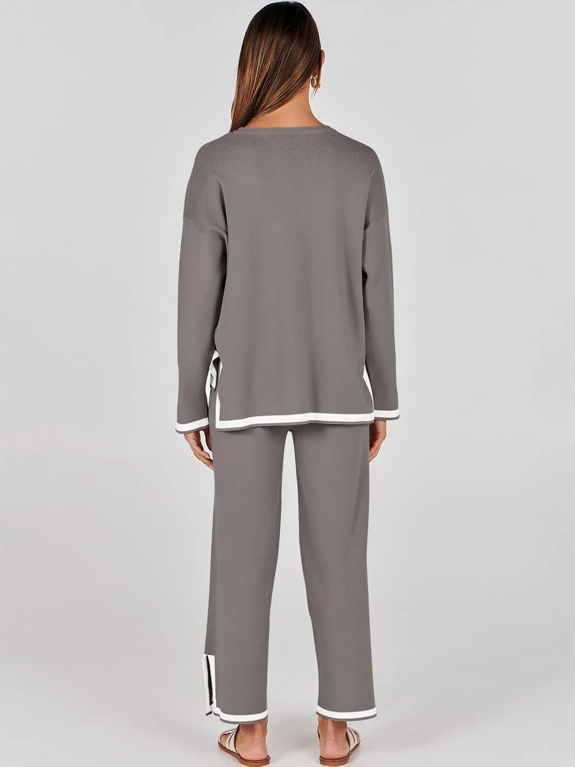ANRABESS Women's Two Piece Outfits Knit Pullover Sweater Tops & Wide leg Pants Lounge Matching Sweatsuit Tracksuits Sets