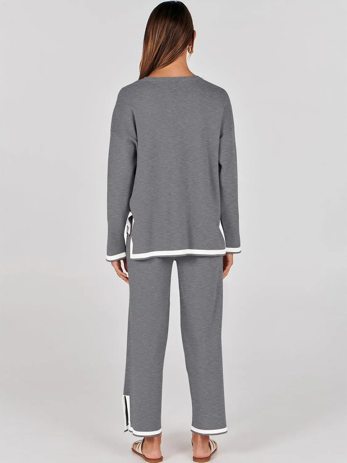ANRABESS Women's Two Piece Outfits Knit Pullover Sweater Tops & Wide leg Pants Lounge Matching Sweatsuit Tracksuits Sets
