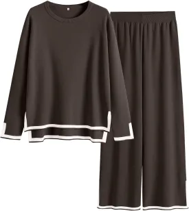 ANRABESS Women's Two Piece Outfits Knit Pullover Sweater Tops & Wide leg Pants Lounge Matching Sweatsuit Tracksuits Sets