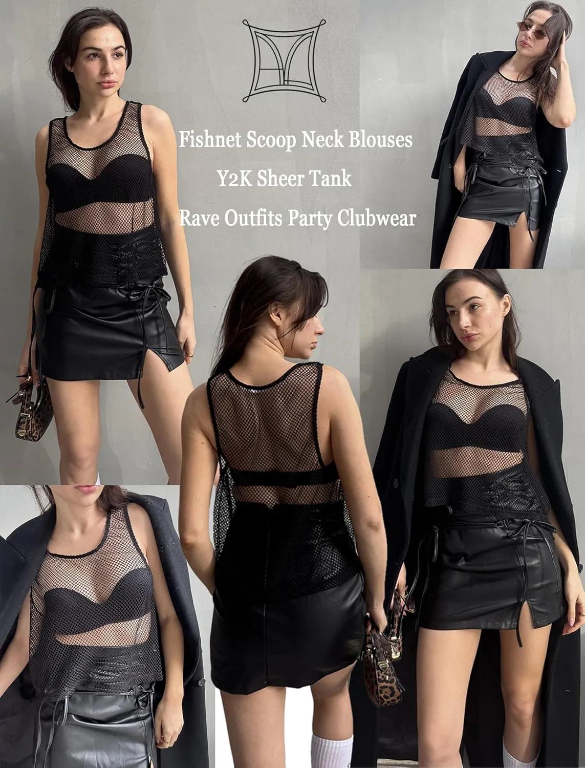Avidlove Fishnet Top for Women Sleeveless See Through Cover Up Scoop Neck Blouses Y2K Sheer Tank Shirt