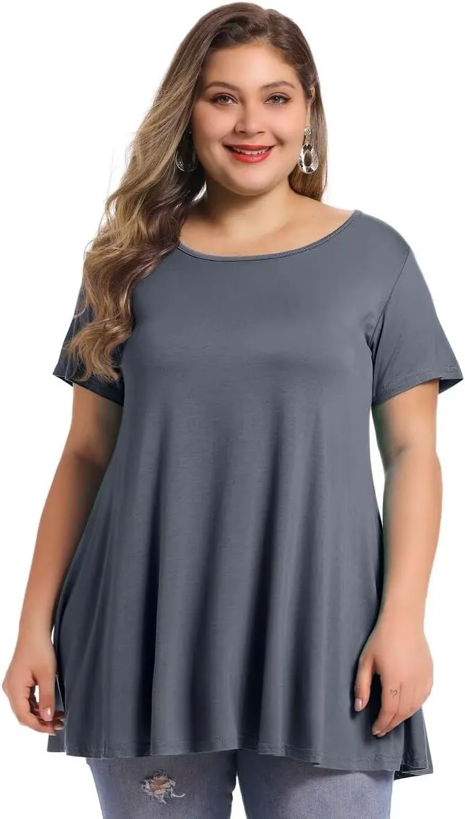 BELAROI Plus Size Tunic Tops Women Summer Casual Short Sleeve Shirts for Leggings Loose Fit Flowy Scoop Neck