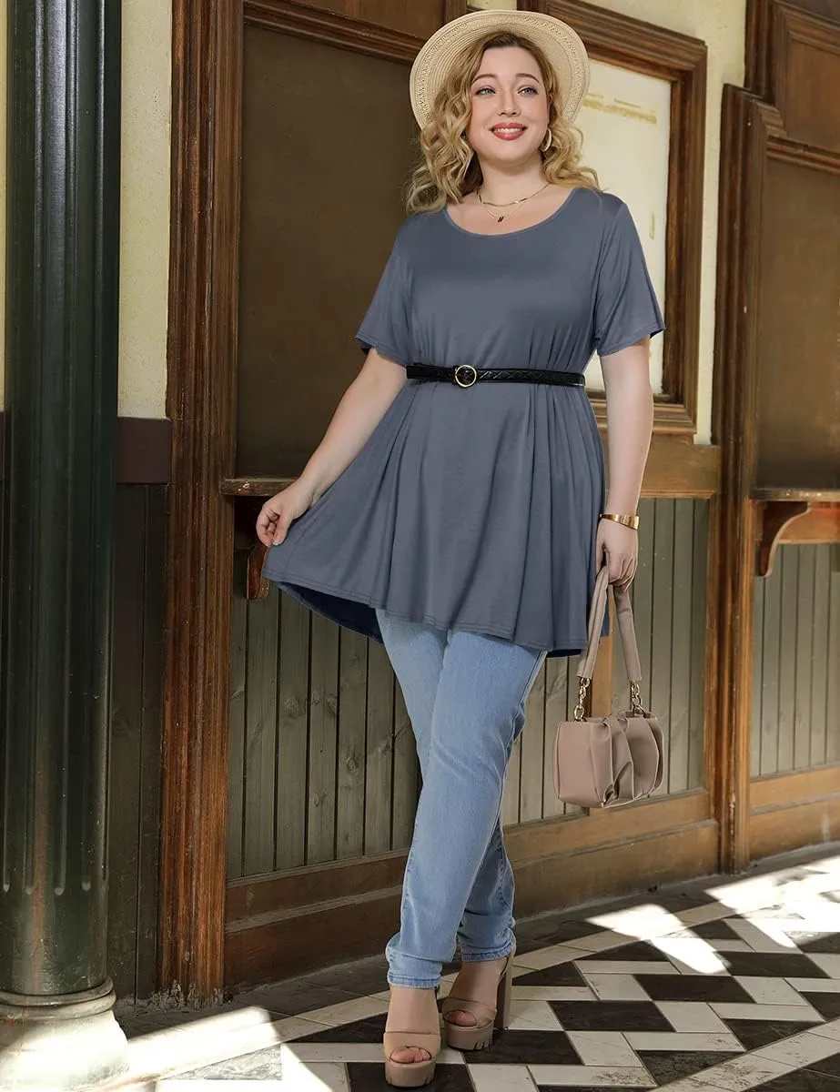 BELAROI Plus Size Tunic Tops Women Summer Casual Short Sleeve Shirts for Leggings Loose Fit Flowy Scoop Neck