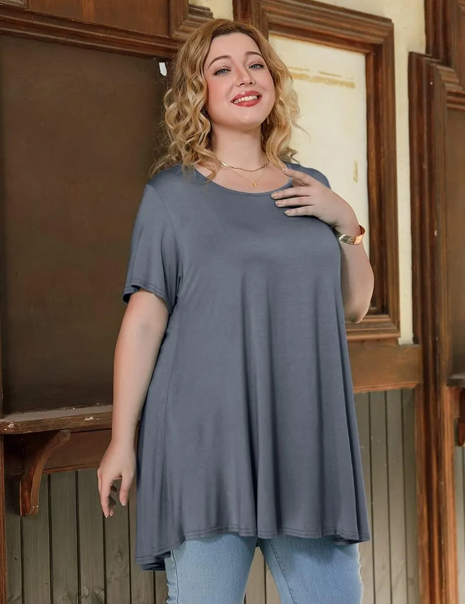 BELAROI Plus Size Tunic Tops Women Summer Casual Short Sleeve Shirts for Leggings Loose Fit Flowy Scoop Neck