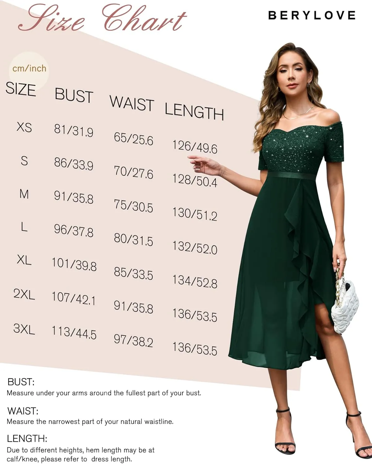 BeryLove Women Sequin Formal Party Dress Off Shoulder Wedding Cocktail Midi Evening Dress