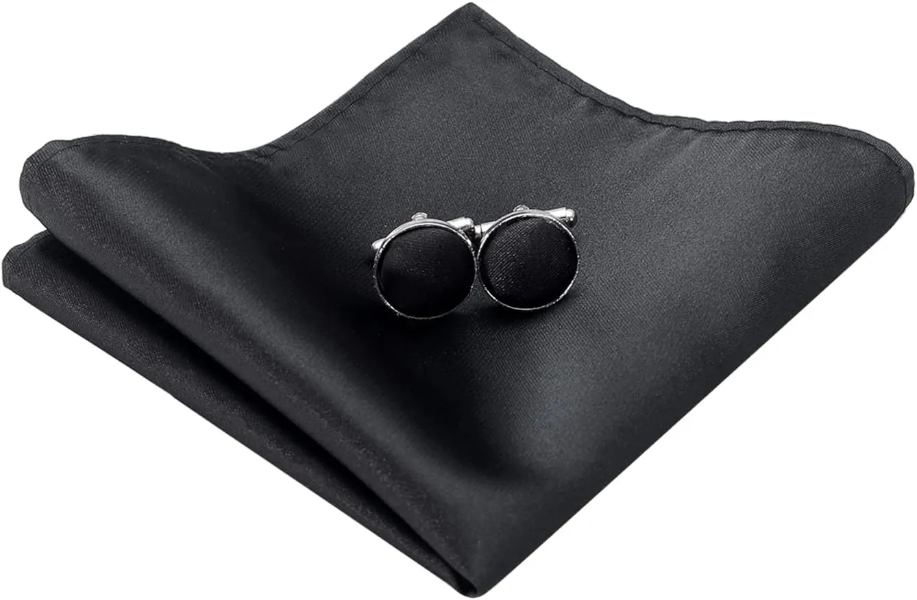 Bow Ties for Men, Mens Pre-Tie Bow Tie Satin Silk Adjustable Bow Tie Cufflinks Handkerchief Sets With Gift Box