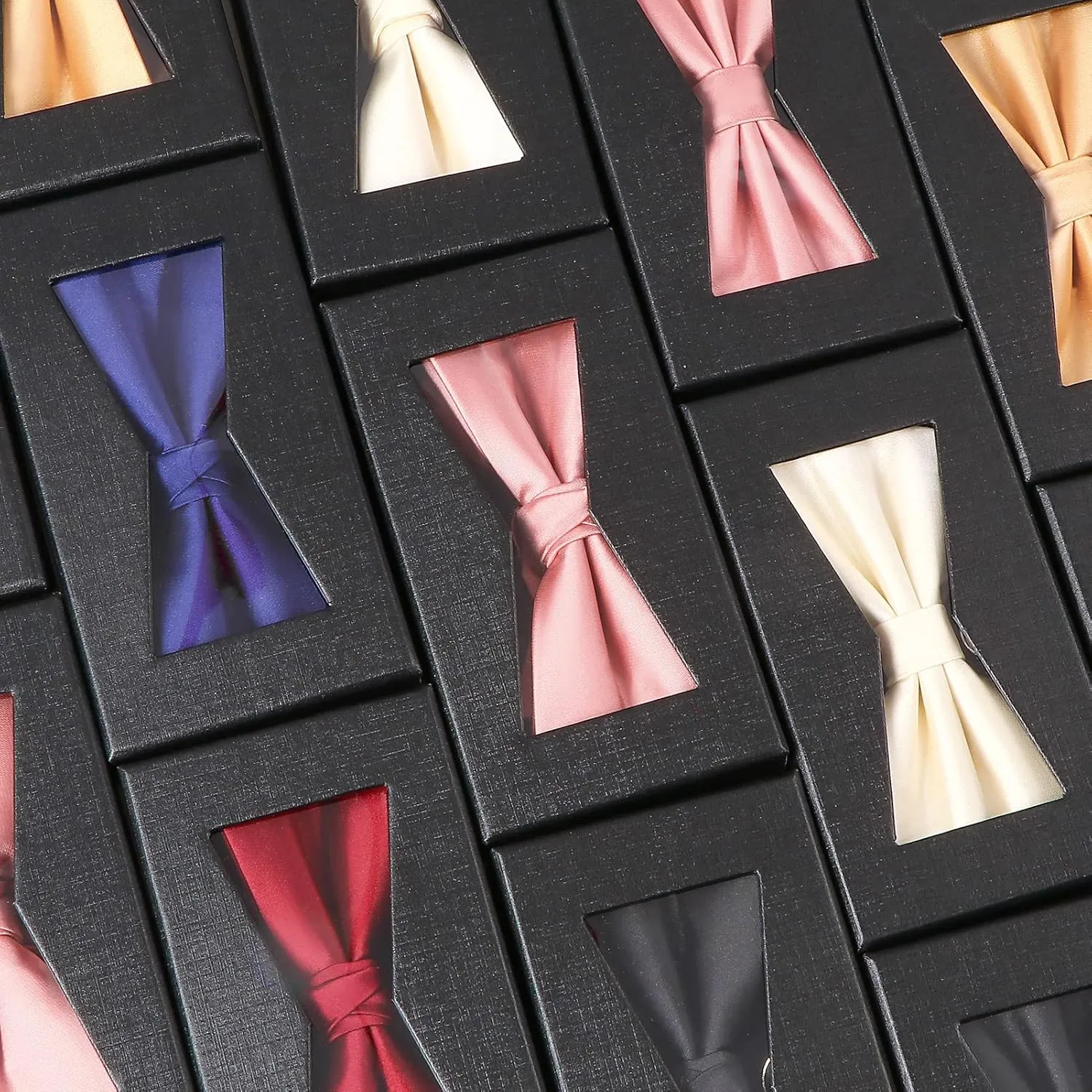 Bow Ties for Men, Mens Pre-Tie Bow Tie Satin Silk Adjustable Bow Tie Cufflinks Handkerchief Sets With Gift Box