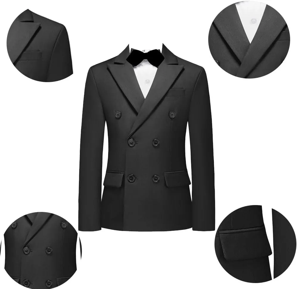 Boys Suit for Wedding 3 Piece Formal Slim Fit Suits Double Breasted Suits for Kids Tuxedo Set Prom Party Homecoming