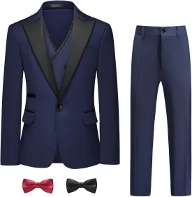 Boys Suit Set Slim Fit 4 Piece Formal Outfits Kids Suits Tuxedo Boys Vest Blazer Pants with Bow Tie for Wedding
