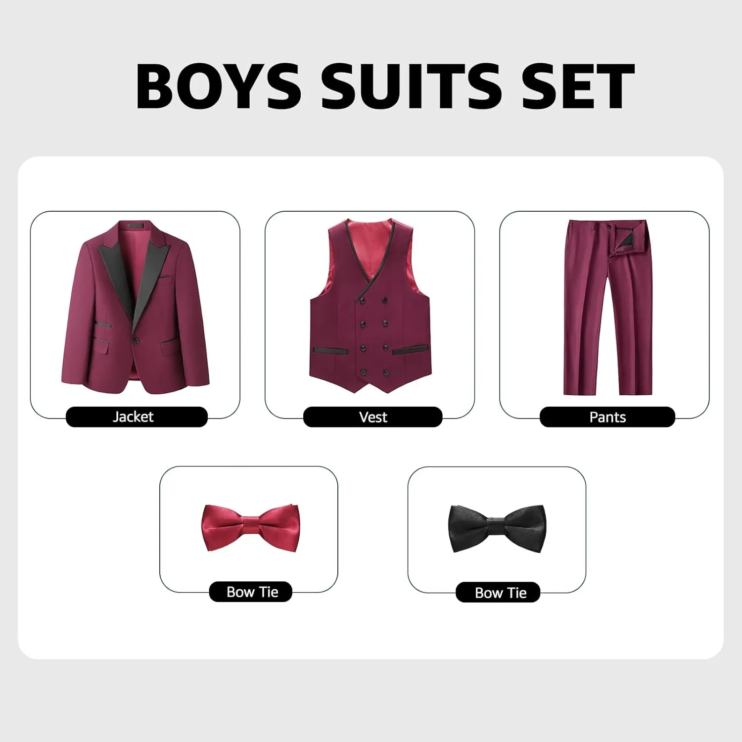 Boys Suit Set Slim Fit 4 Piece Formal Outfits Kids Suits Tuxedo Boys Vest Blazer Pants with Bow Tie for Wedding