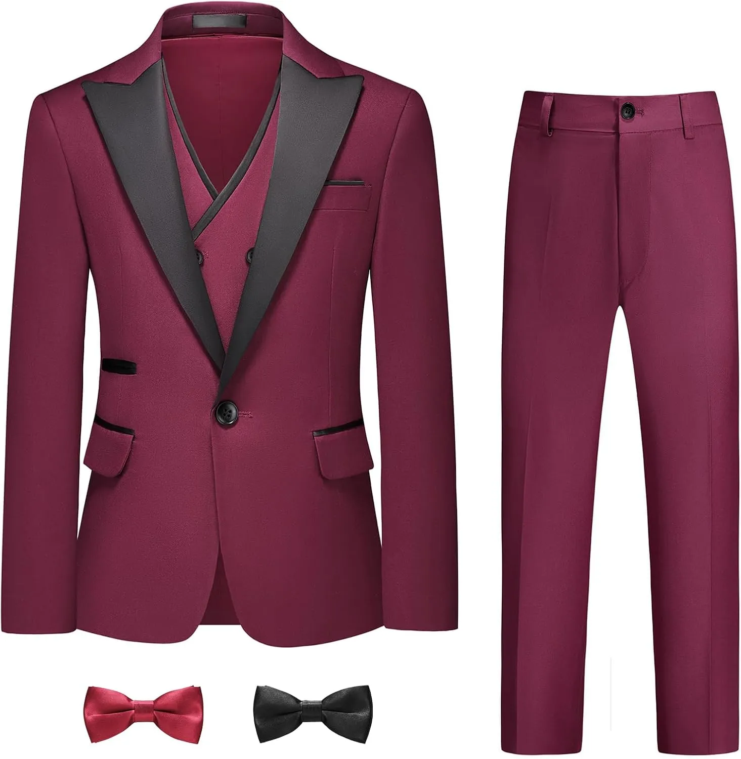 Boys Suit Set Slim Fit 4 Piece Formal Outfits Kids Suits Tuxedo Boys Vest Blazer Pants with Bow Tie for Wedding