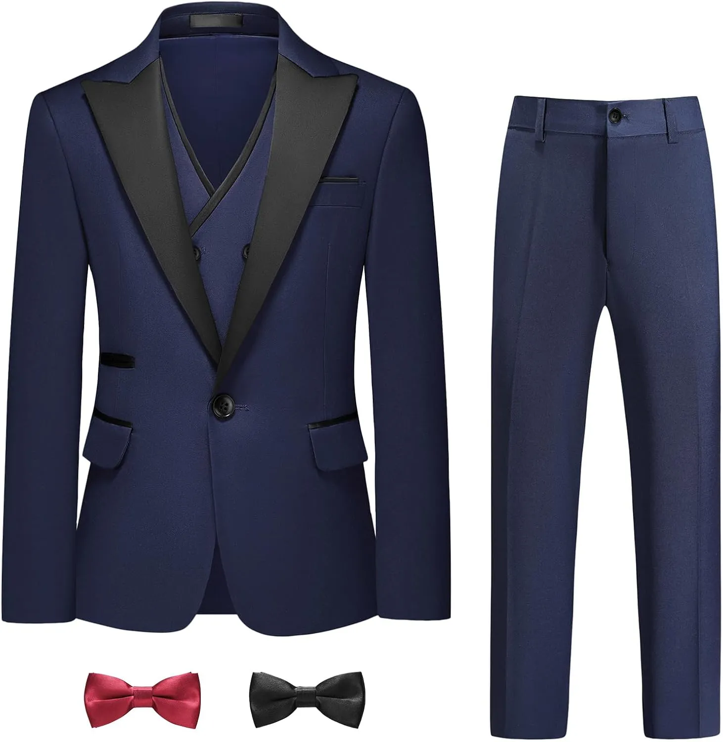 Boys Suit Set Slim Fit 4 Piece Formal Outfits Kids Suits Tuxedo Boys Vest Blazer Pants with Bow Tie for Wedding