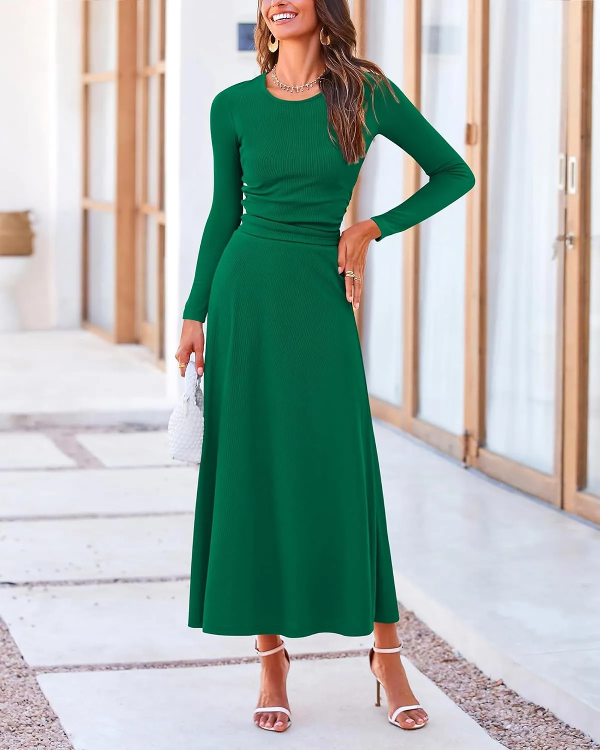 BTFBM Two Piece Skirt Sets For Women 2024 Trendy Fall Outfits Ribbed Knit Long Sleeve Crop Top Flowy Maxi Skirt Set