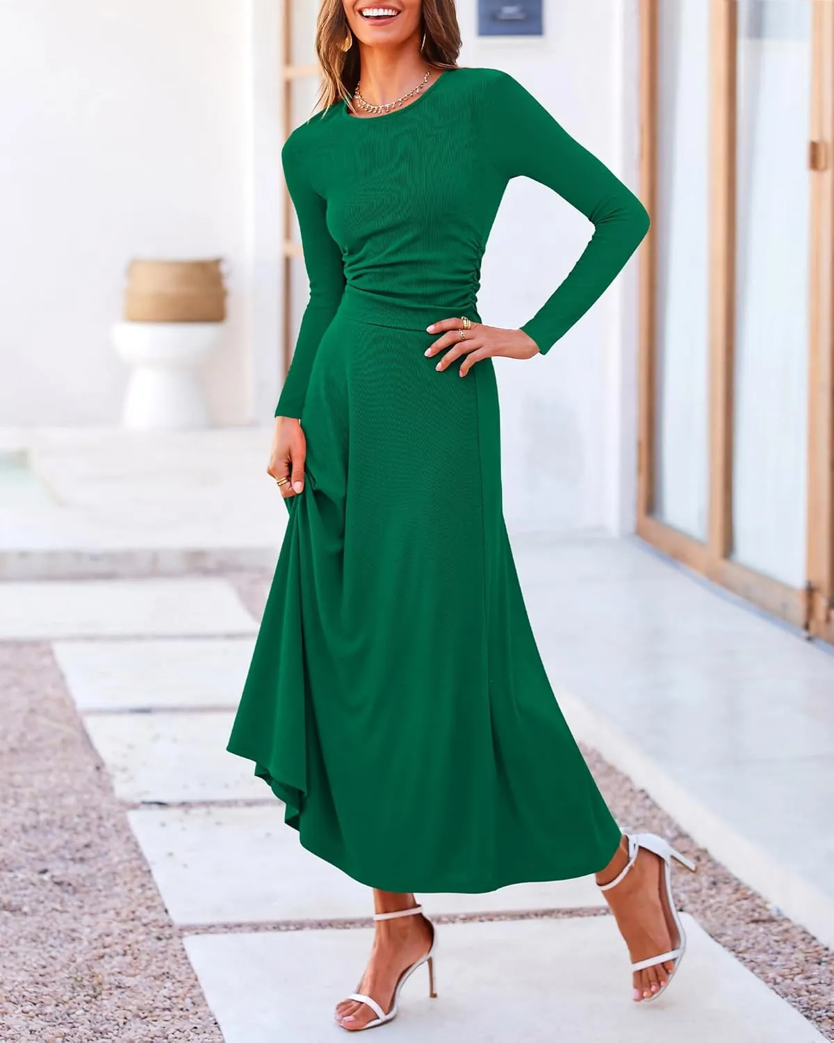 BTFBM Two Piece Skirt Sets For Women 2024 Trendy Fall Outfits Ribbed Knit Long Sleeve Crop Top Flowy Maxi Skirt Set