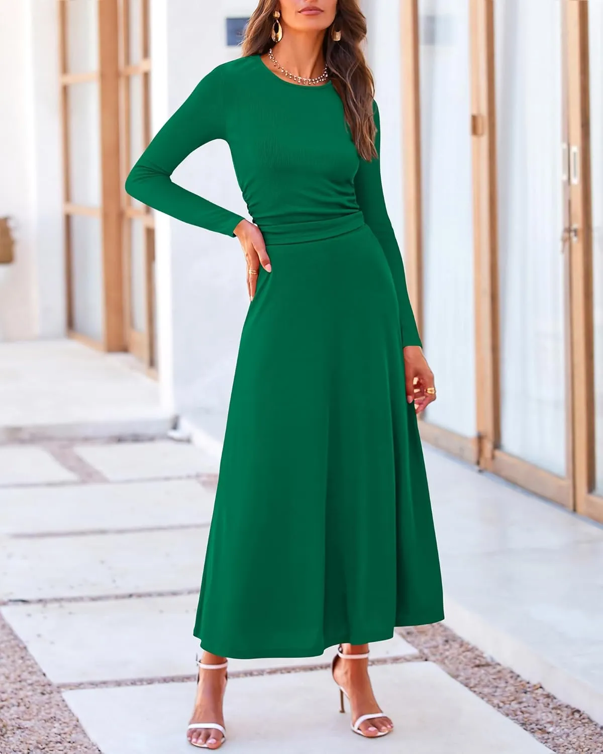 BTFBM Two Piece Skirt Sets For Women 2024 Trendy Fall Outfits Ribbed Knit Long Sleeve Crop Top Flowy Maxi Skirt Set
