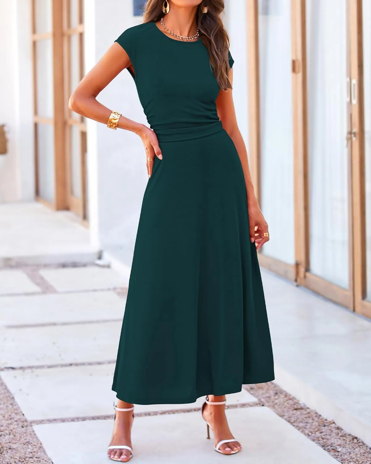 BTFBM Women Two Piece Skirt Set Summer 2025 Casual Vacation Crew Neck Short Sleeve Cropped Top Elastic Waist Midi Skirts