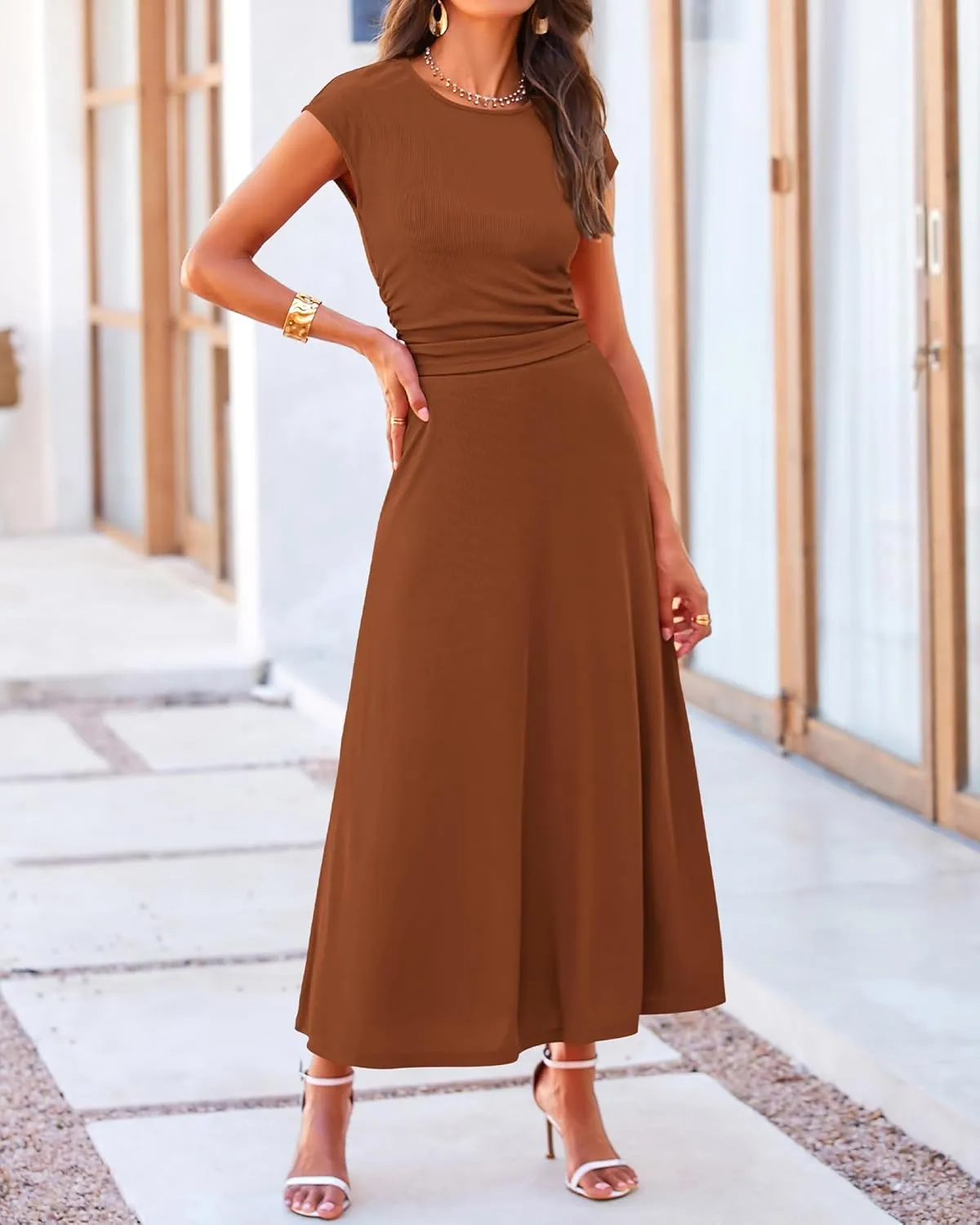 BTFBM Women Two Piece Skirt Set Summer 2025 Casual Vacation Crew Neck Short Sleeve Cropped Top Elastic Waist Midi Skirts