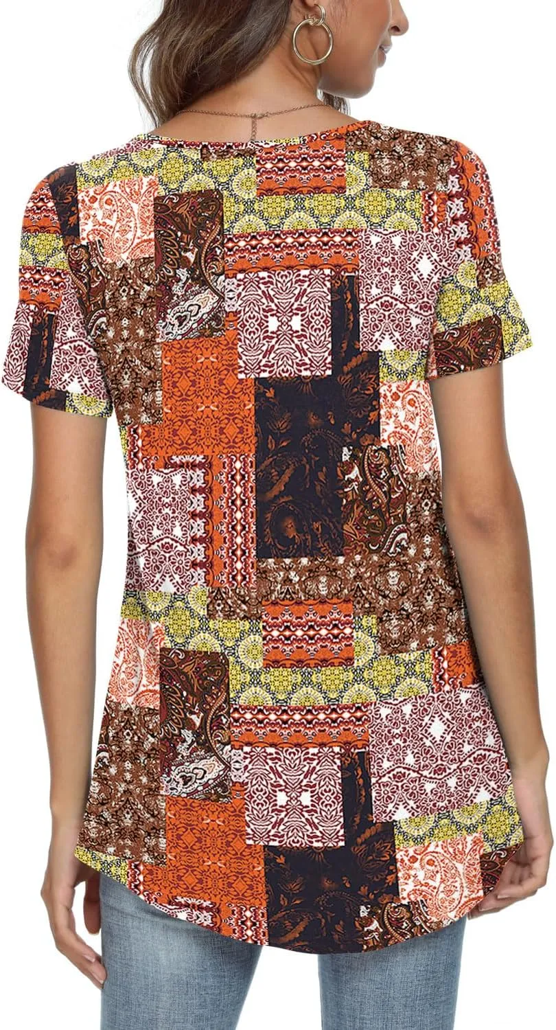 CATHY Women's 2025 Summer Short Sleeve Tunic Tops Loose Fit Comfy Blouses Casual Shirts for Leggings M-4XL