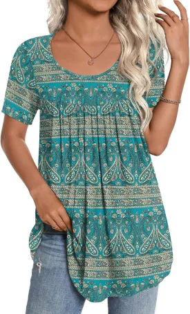 CATHY Women's 2025 Summer Short Sleeve Tunic Tops Loose Fit Comfy Blouses Casual Shirts for Leggings M-4XL