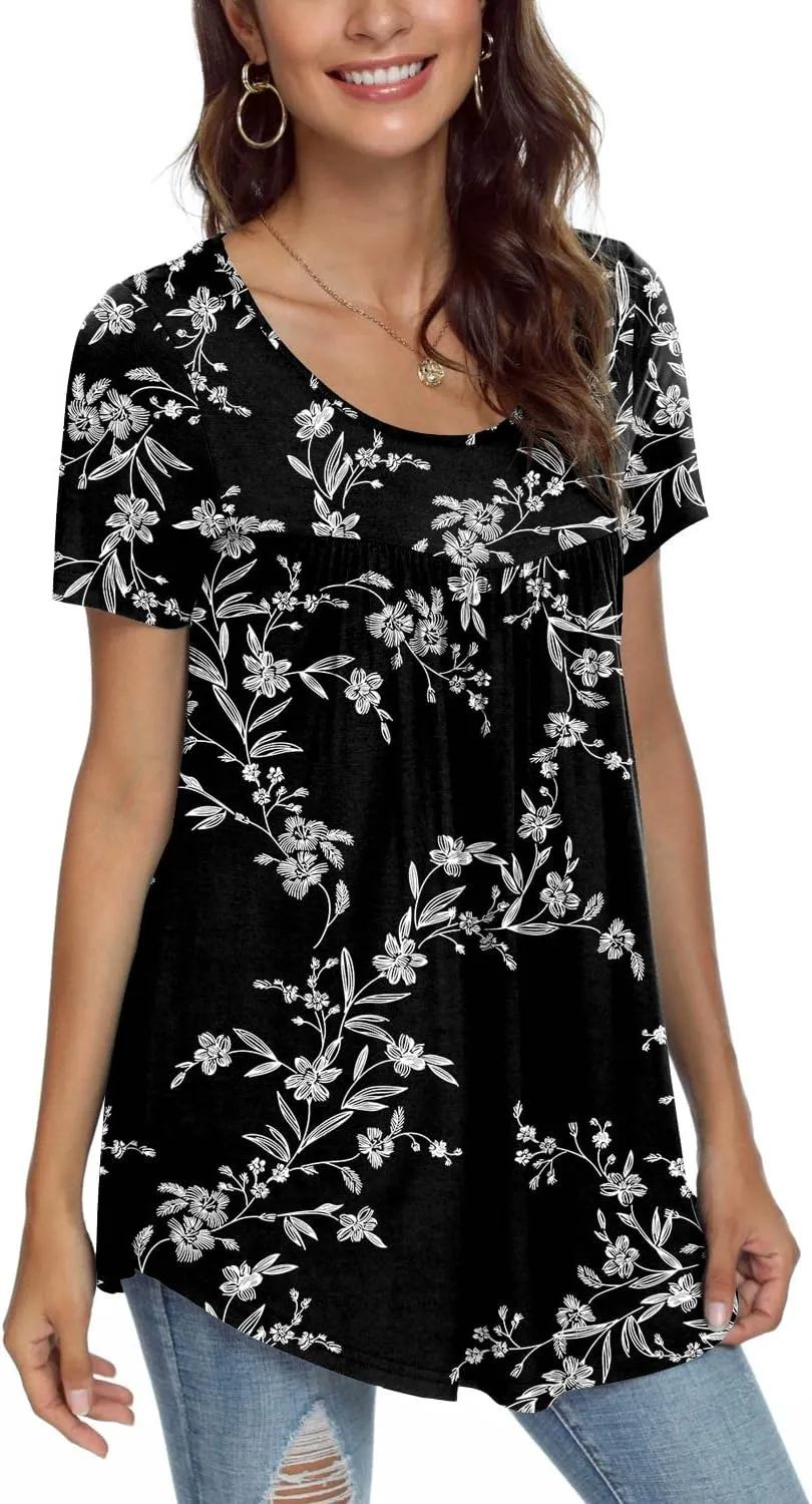 CATHY Women's 2025 Summer Short Sleeve Tunic Tops Loose Fit Comfy Blouses Casual Shirts for Leggings M-4XL