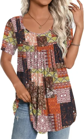 CATHY Women's 2025 Summer Short Sleeve Tunic Tops Loose Fit Comfy Blouses Casual Shirts for Leggings M-4XL