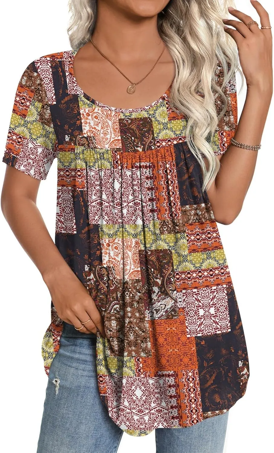 CATHY Women's 2025 Summer Short Sleeve Tunic Tops Loose Fit Comfy Blouses Casual Shirts for Leggings M-4XL