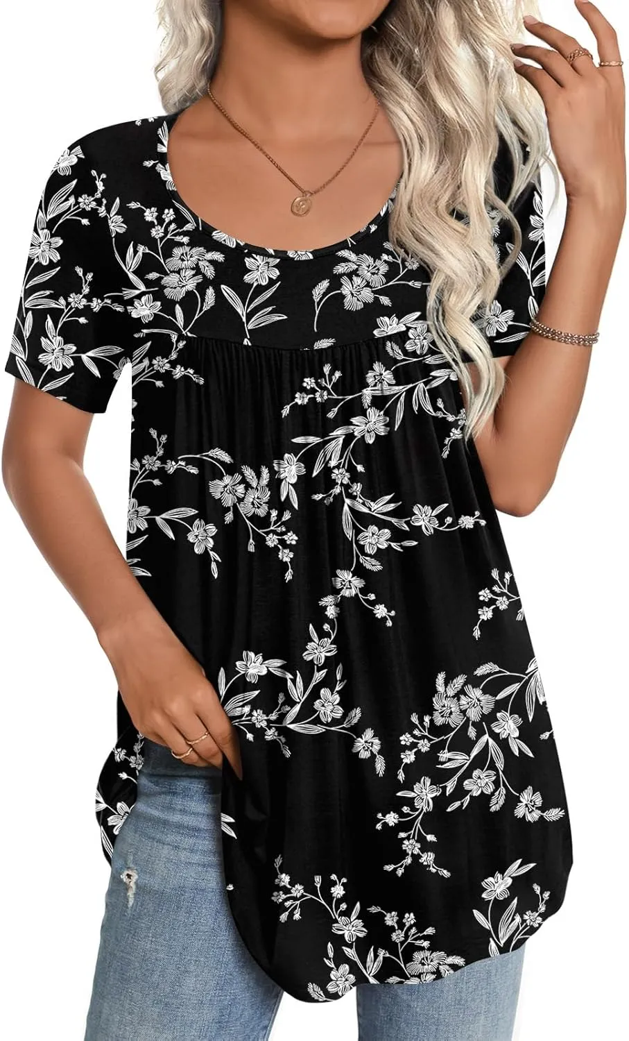 CATHY Women's 2025 Summer Short Sleeve Tunic Tops Loose Fit Comfy Blouses Casual Shirts for Leggings M-4XL