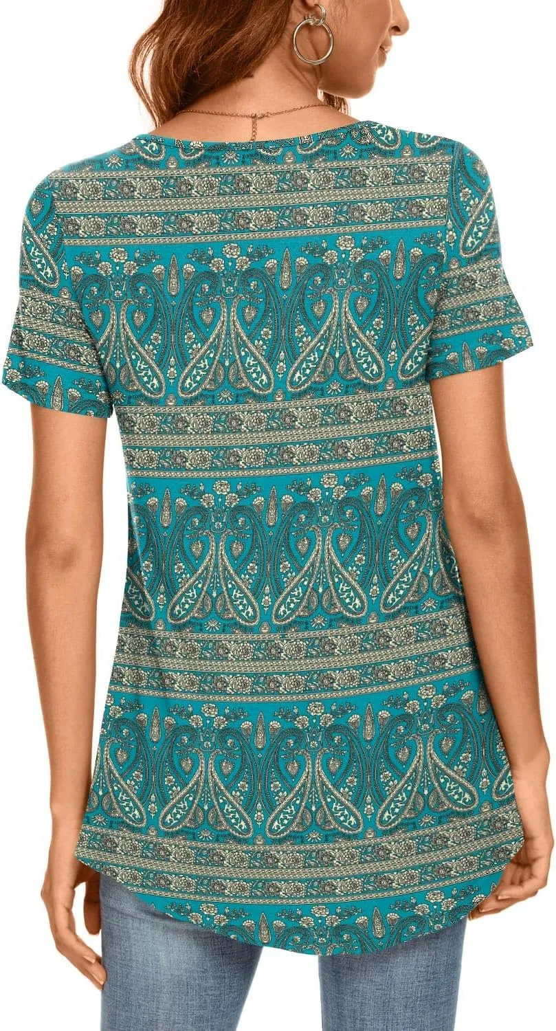 CATHY Women's 2025 Summer Short Sleeve Tunic Tops Loose Fit Comfy Blouses Casual Shirts for Leggings M-4XL