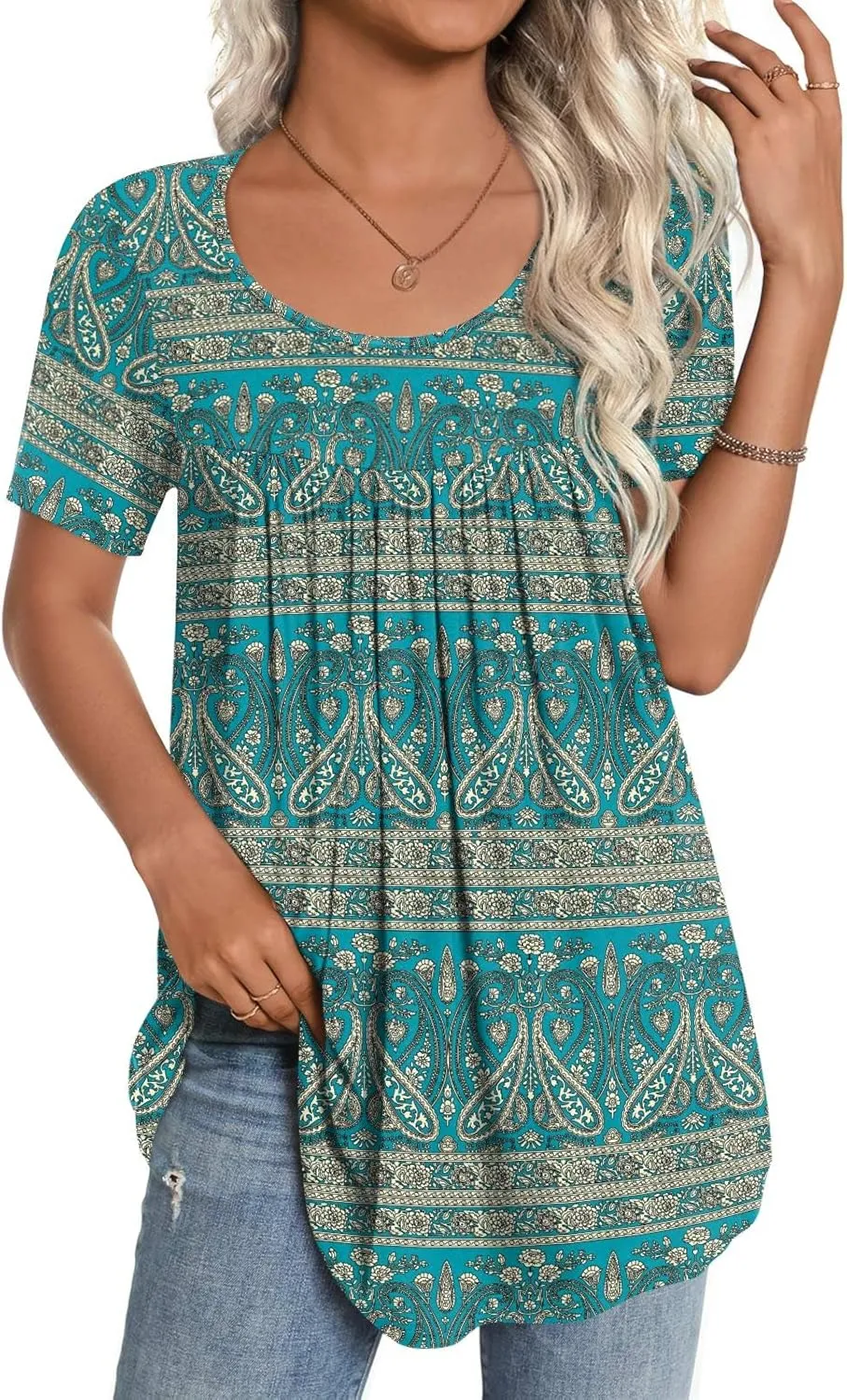 CATHY Women's 2025 Summer Short Sleeve Tunic Tops Loose Fit Comfy Blouses Casual Shirts for Leggings M-4XL